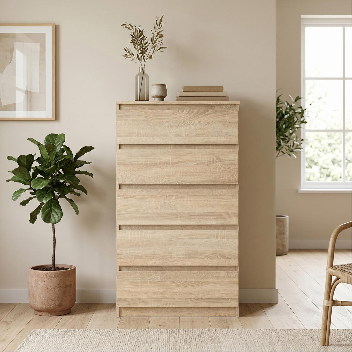 KOMMODE NUDO 70/124,5/39cm mit 5 Schubladen Türen Sonoma Eiche - Sonoma Eiche, Holzwerkstoff (70/124.5/39cm) - MASSENO