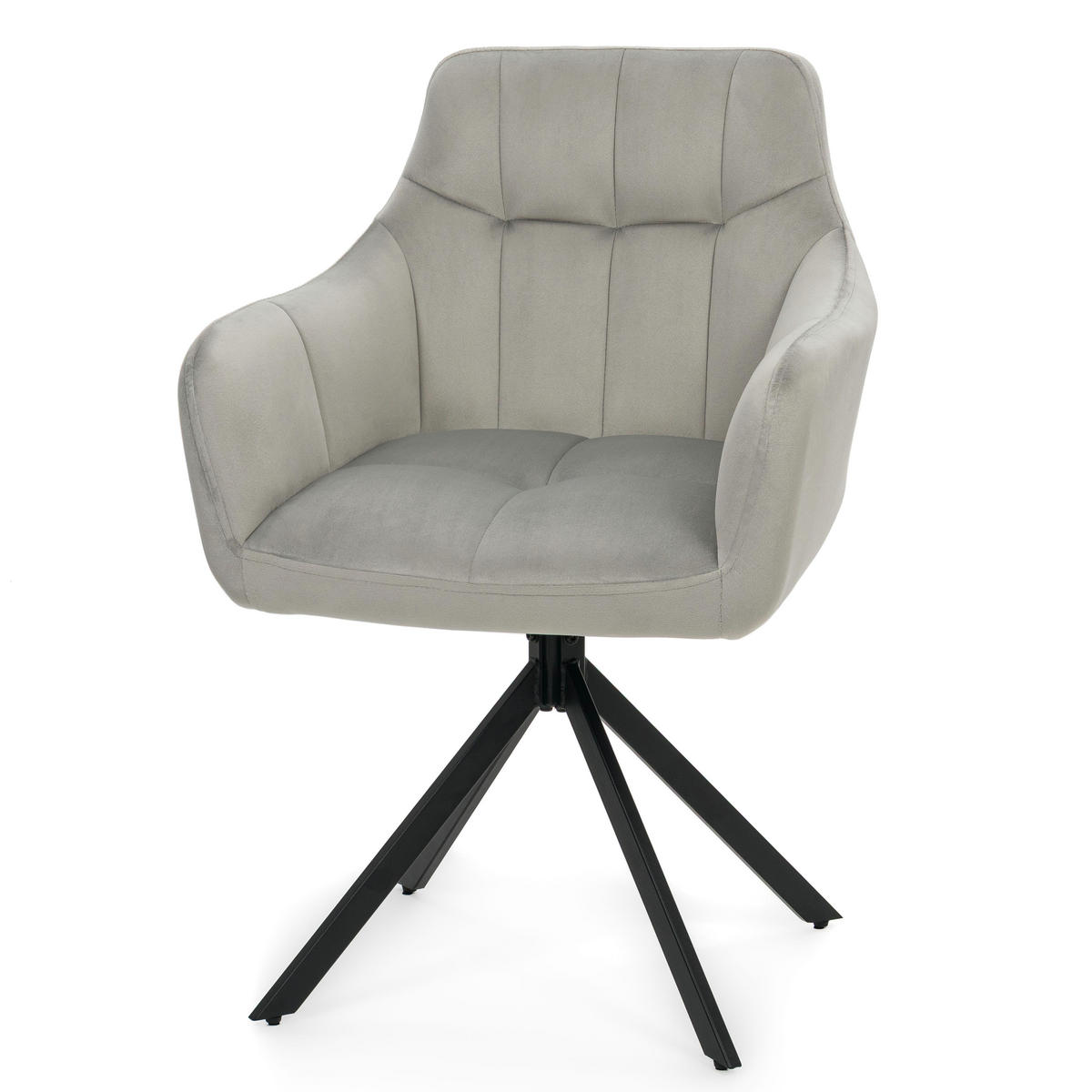 STUHL FANO X drehbar gepolsterter mit Steppung - hellgrau - Velour - Hellgrau/Schwarz, Textil/Metall (58/83/59cm) - NEW HOME