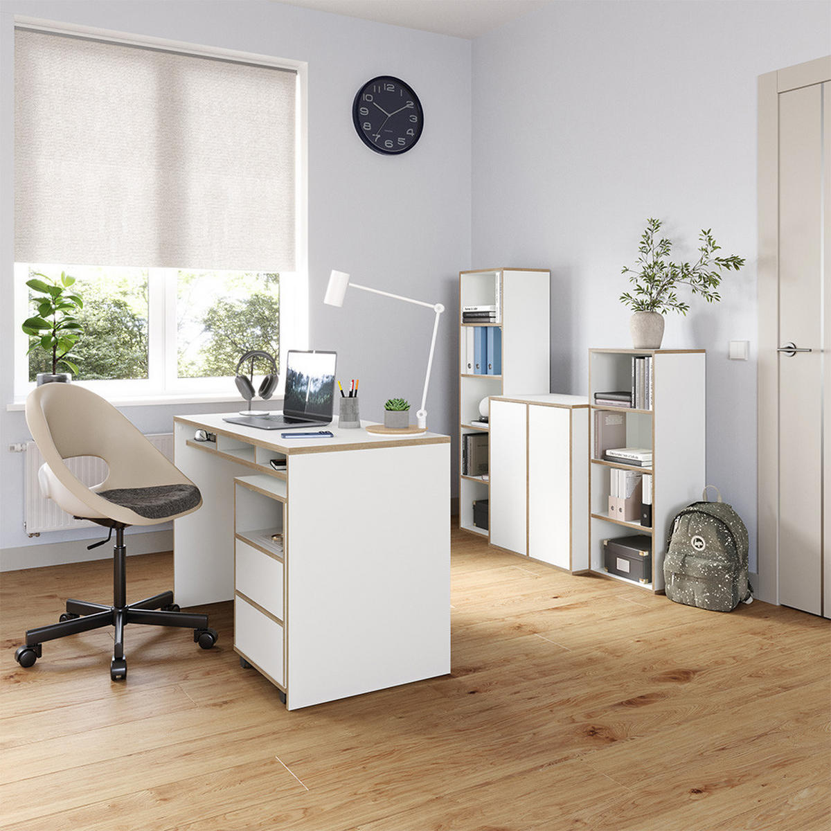 BÜCHERREGAL Tetrix Weiß 40 x 140 cm mit 5 Fächern - Beige/Weiß, Holzwerkstoff (40/140/30cm) - Vicco