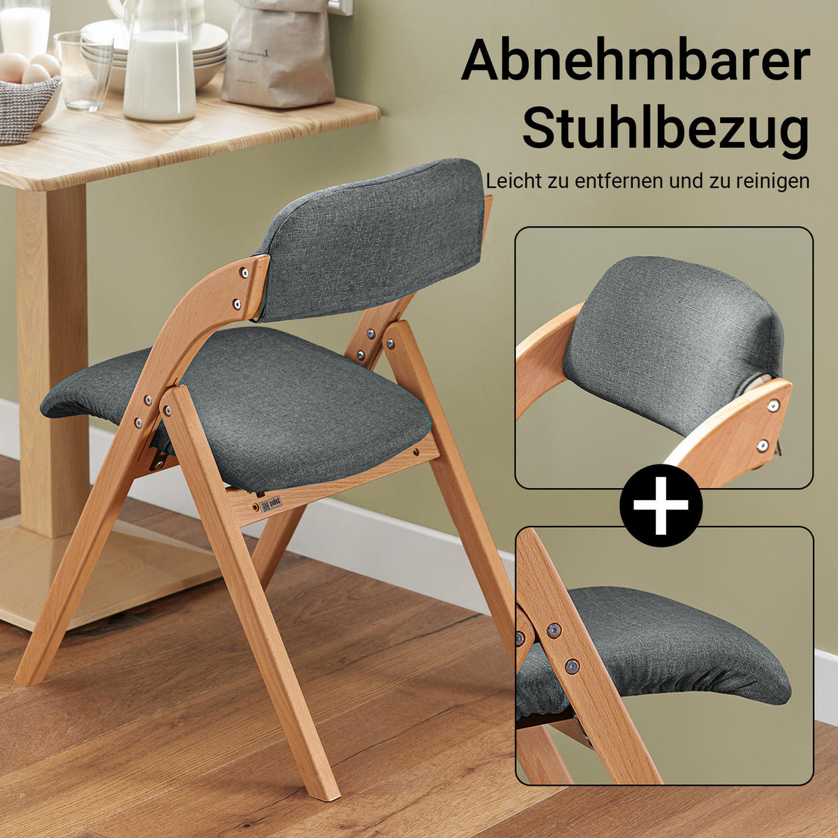 KLAPPSTUHL Buche Gepolstert, 47.5x77x59cm, Dunkelgrau - Dunkelgrau, Holz (47/93/8cm) - SoBuy