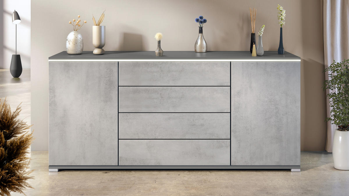 SIDEBOARD Faro Beton Oxid Optik - Hellgrau, Holzwerkstoff (166.5/75.5/35cm) - Vladon