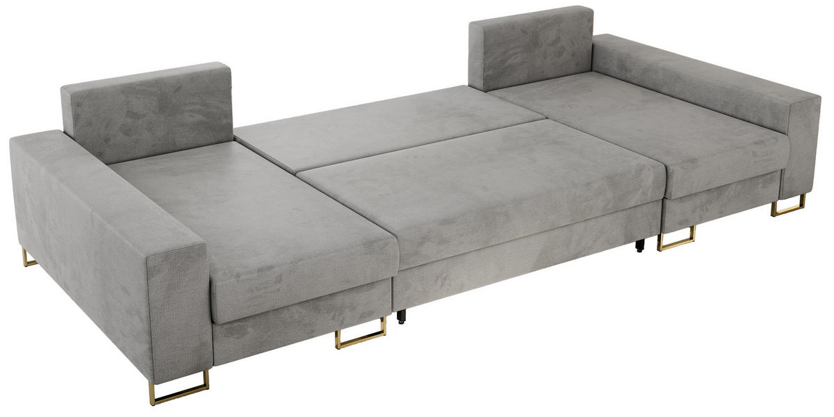 WOHNLANDSCHAFT DORIAN U Velvet Hellgrau - Goldfarben/Hellgrau, Textil/Metall (312/95/138cm) - MKS