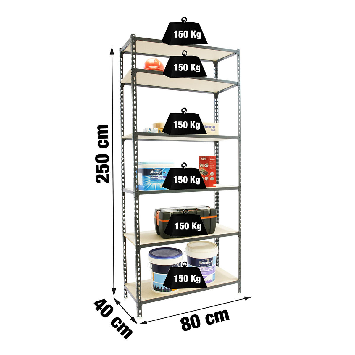 SCHWERLASTREGAL Giant Muli HxBxT 250 x 80 x 40 cm 6 Fachböden Fachlast 150 kg Anthrazit - Anthrazit, Metall (80/250/40cm) - PROREGAL