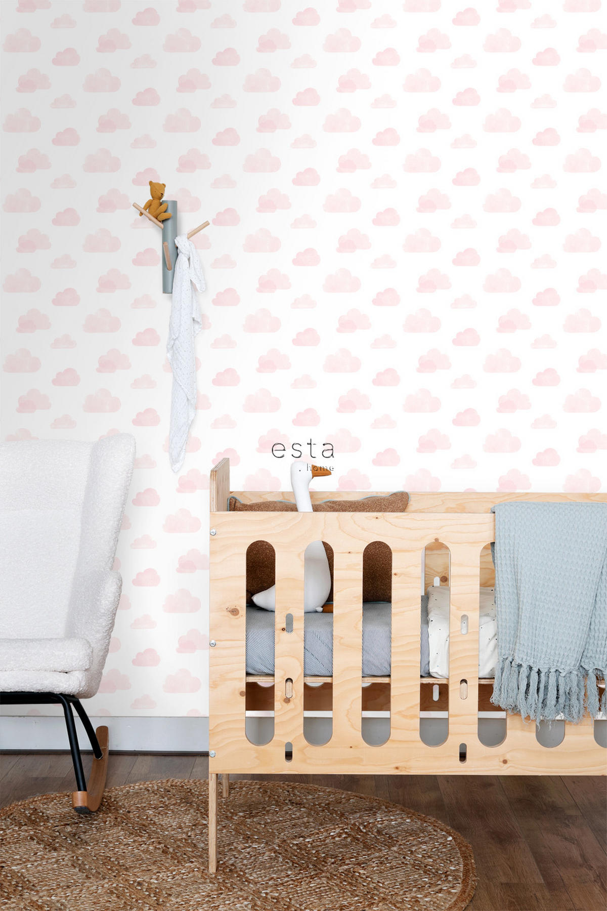 TAPETE gestempelte Wolken 53 cm x 10.05 m - Pink, Papier (53/0.1cm) - ESTAhome