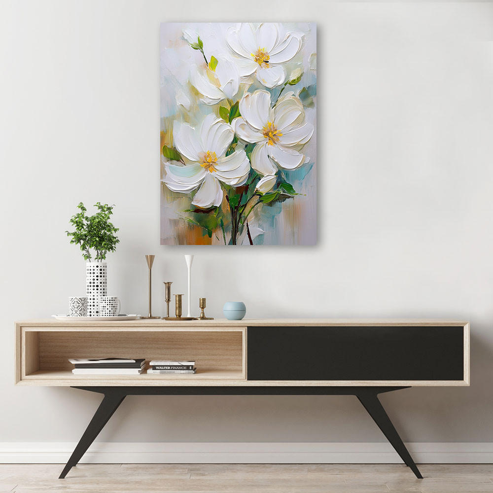 WANDBILD weiß bemalte blumen natur - Weiß, Textil (70/100cm) - Feeby