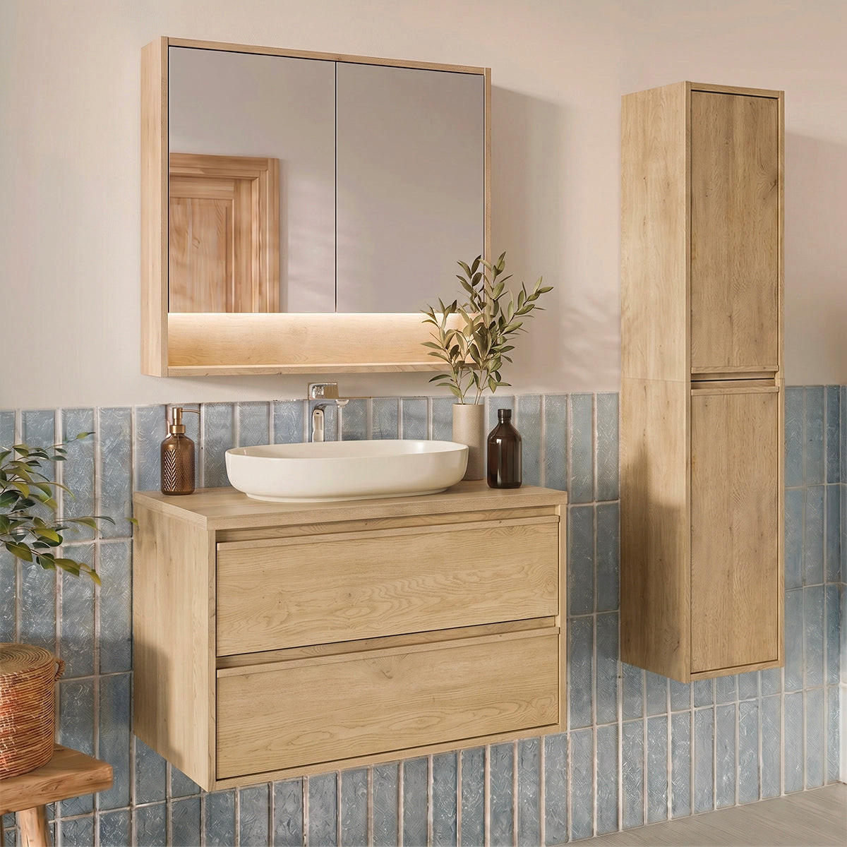 KOUPELNOVÝ NÁBYTEK 80cm Edmé 2er-Set Dřevo - hnědá, kompozitní dřevo (80/52.2/46cm) - Petits-meubles