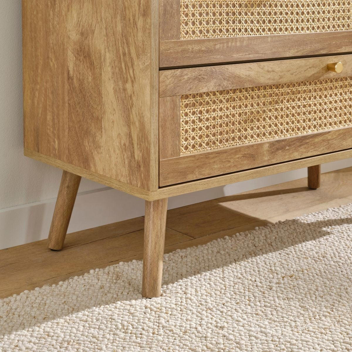 KOMMODE mit 3 schubladen und fronten aus natürlichem rattan - palmo 80/39/79 cm - Eschefarben, Holzwerkstoff (80/79/46cm) - Calicosy