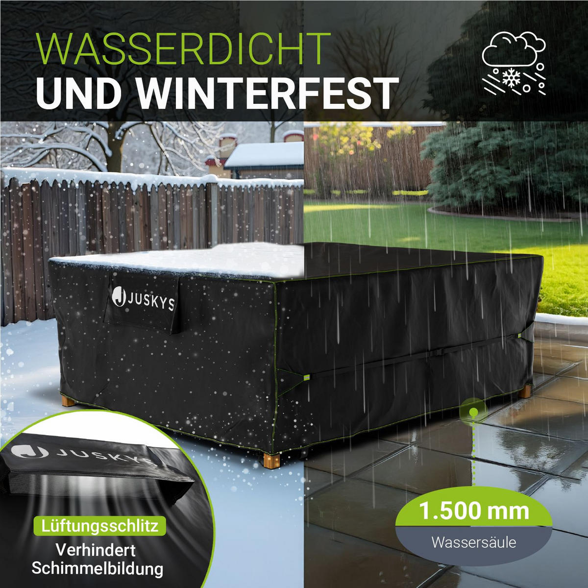 GARTENMÖBELABDECKUNG CoverSafe Pro schwarz - Schwarz, Kunststoff (210/90/250cm) - Juskys
