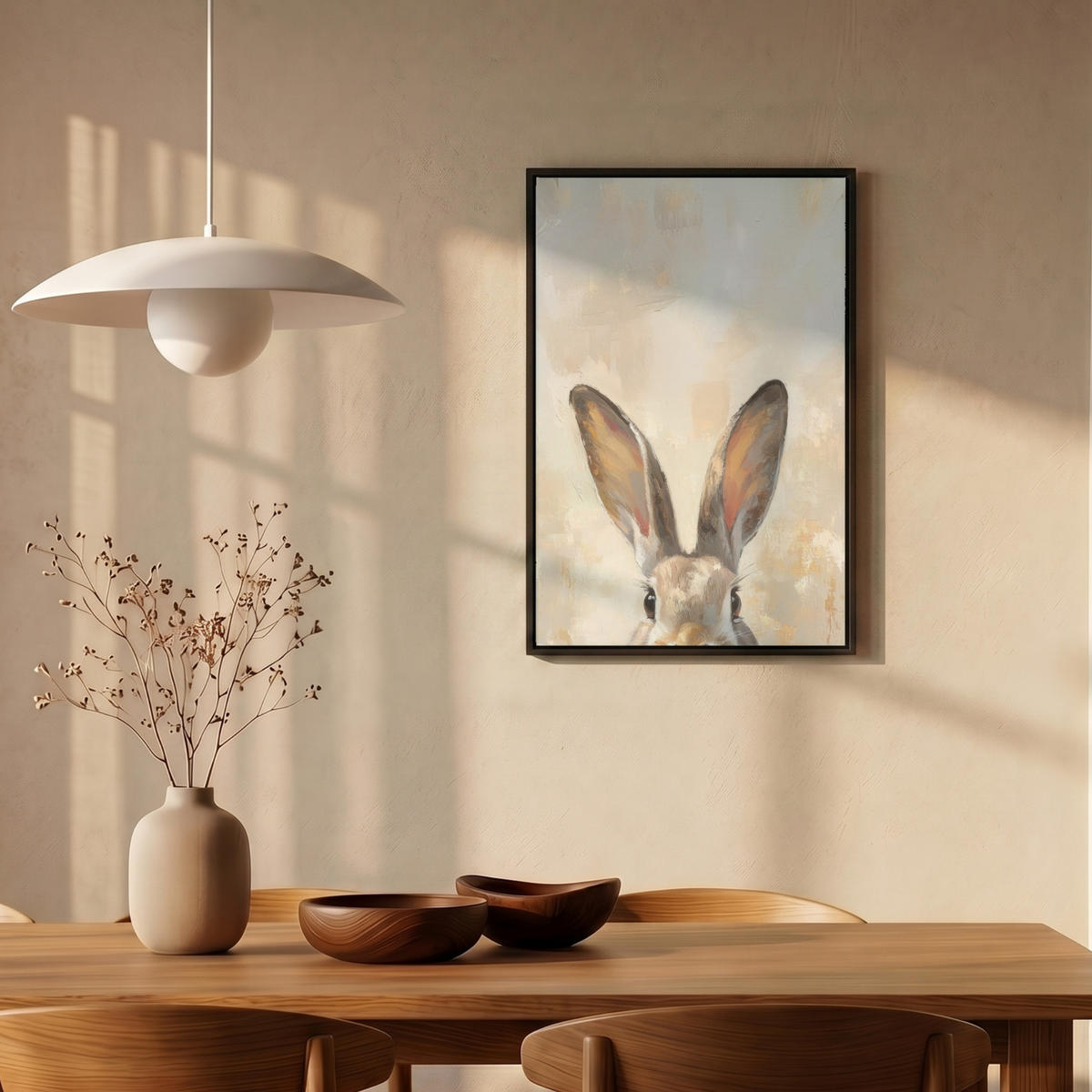 LEINWAND Bilder mit Rahmen - Hase - Ohren - Braun - 40x60 - Beige, Textil (40/60cm) - MuchoWow