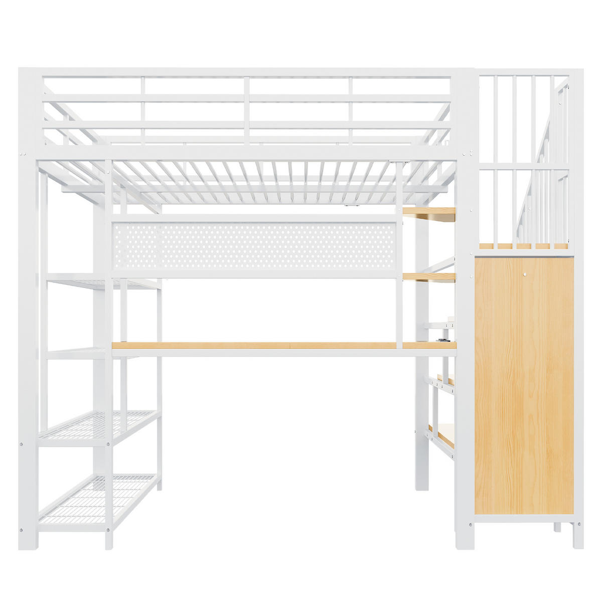 HOCHBETT mit Treppe und Schreibtisch 140x200 cm Metall Holz White - Weiß, Metall (140/200cm) - Meubliv