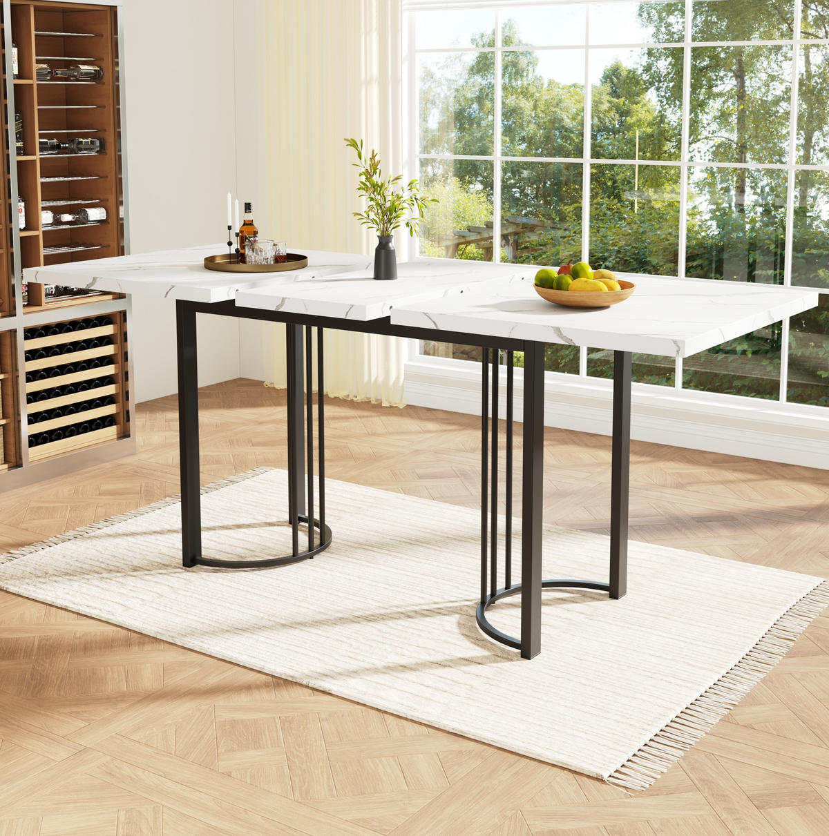 ESSTISCH 140-179,5/75,5/80 cm Schwarz/Weiß aus MDF und Metall mit Ausziehfunktion - Weiß, Holzwerkstoff (140/80/75.5cm) - OKMYHOME