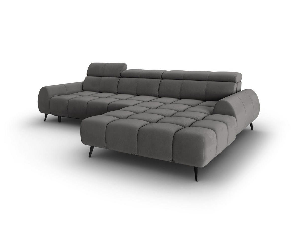 ELEKTRISCHES-ECKSOFA rechts Alyse aus Samt hellgrau 5 Sitzplätze - Hellgrau, Textil (188/295cm) - Micadoni