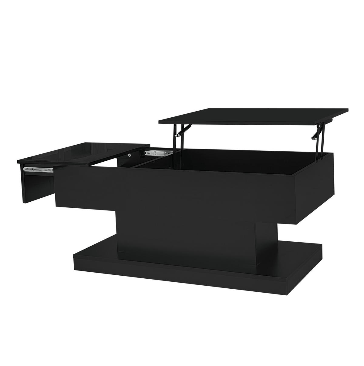 COUCHTISCH aus Spanplatte 100x50x45 cm Schwarz mit LED-Beleuchtung, hydraulischem Lift und Stauraum - Schwarz, Holzwerkstoff (100/50/45cm) - IVMEU