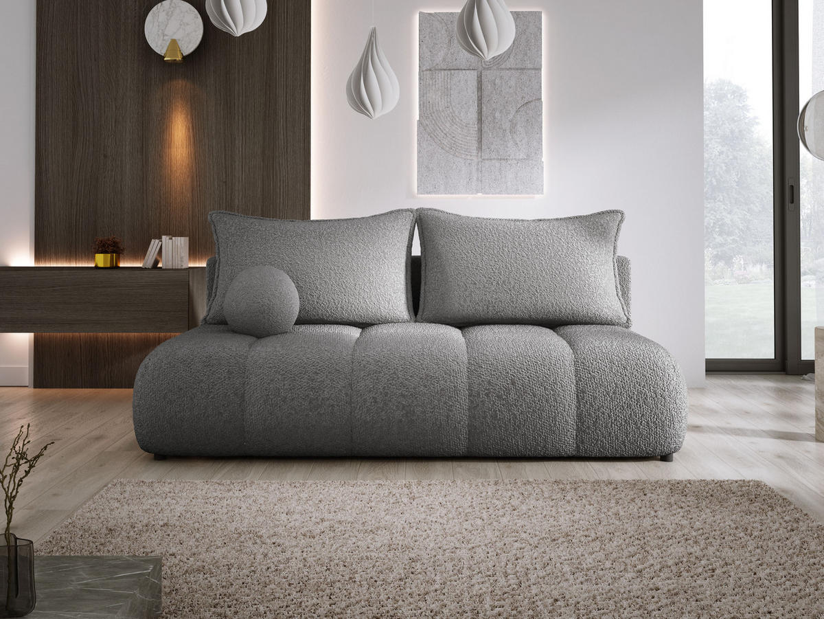 SOFA COCO MINI SCHLAFSOFA mit Bettfunktion, Anthology Stoffbezug, 2-Sitzer, freistehend, Größe: 205x105x97 cm, Grau - Blaugrau, Holz/Textil (205/97/105cm) - DomoHome