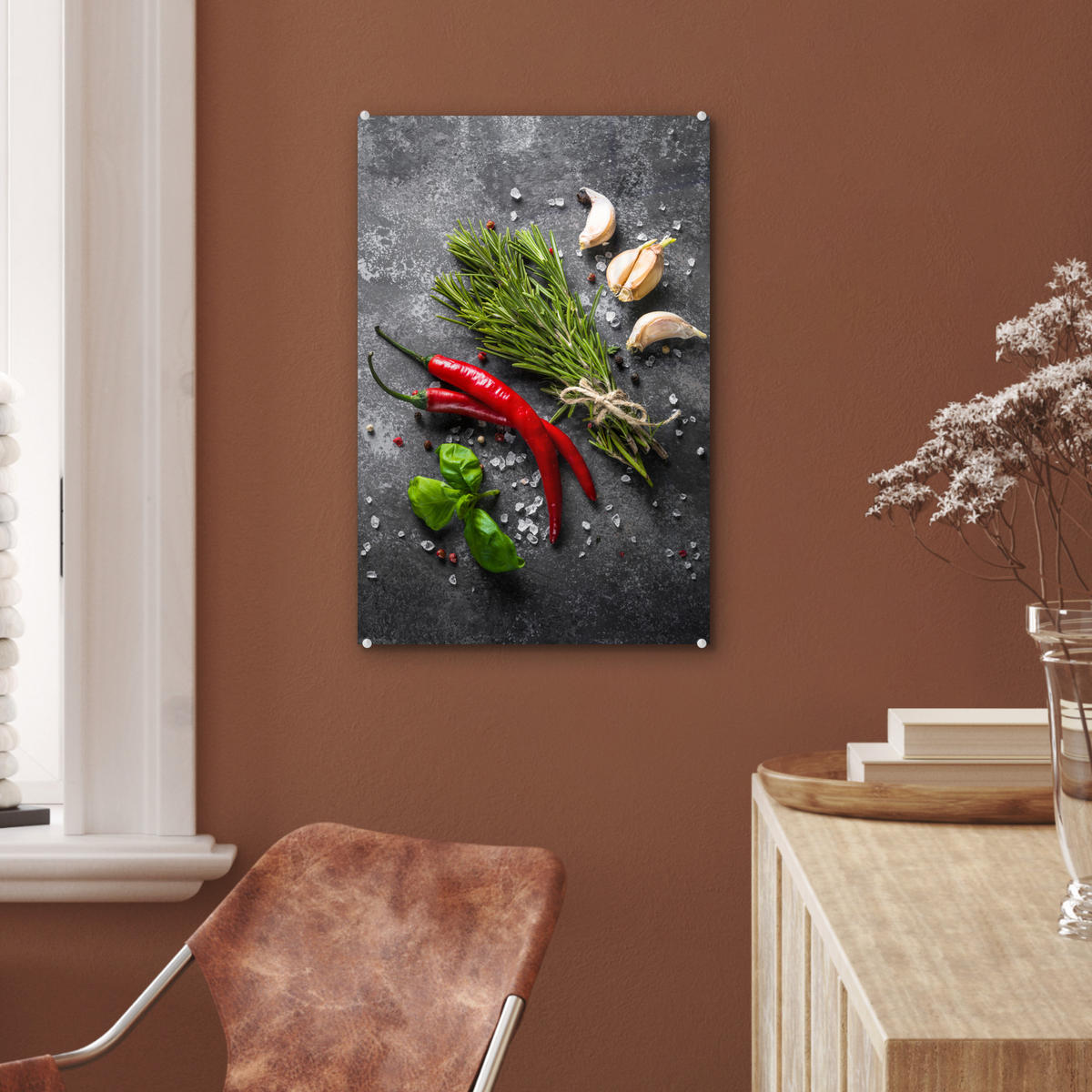 ACRYLGLASBILD Pfeffer - Kräuter - Gewürze - Beton 40x60 cm - Dunkelgrau, Glas (40/60cm) - MuchoWow