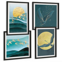 BILDER SET 4er Set - 50x50 cm & 40x60 cm Schwarzer Rahmen - Stilvolle Landschaften mit Vögeln - Schwarz, Kunststoff (50/50cm) - TULUP