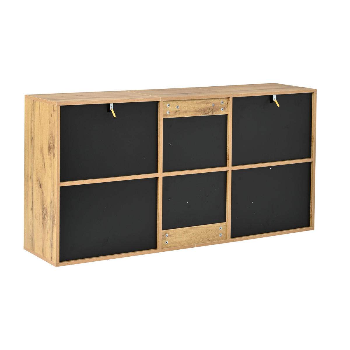 SIDEBOARD Schwarz Hochglanz & Holzton 3 Türen Wellenmuster - Naturfarben, Holzwerkstoff (140/71/35cm) - Urban Meuble