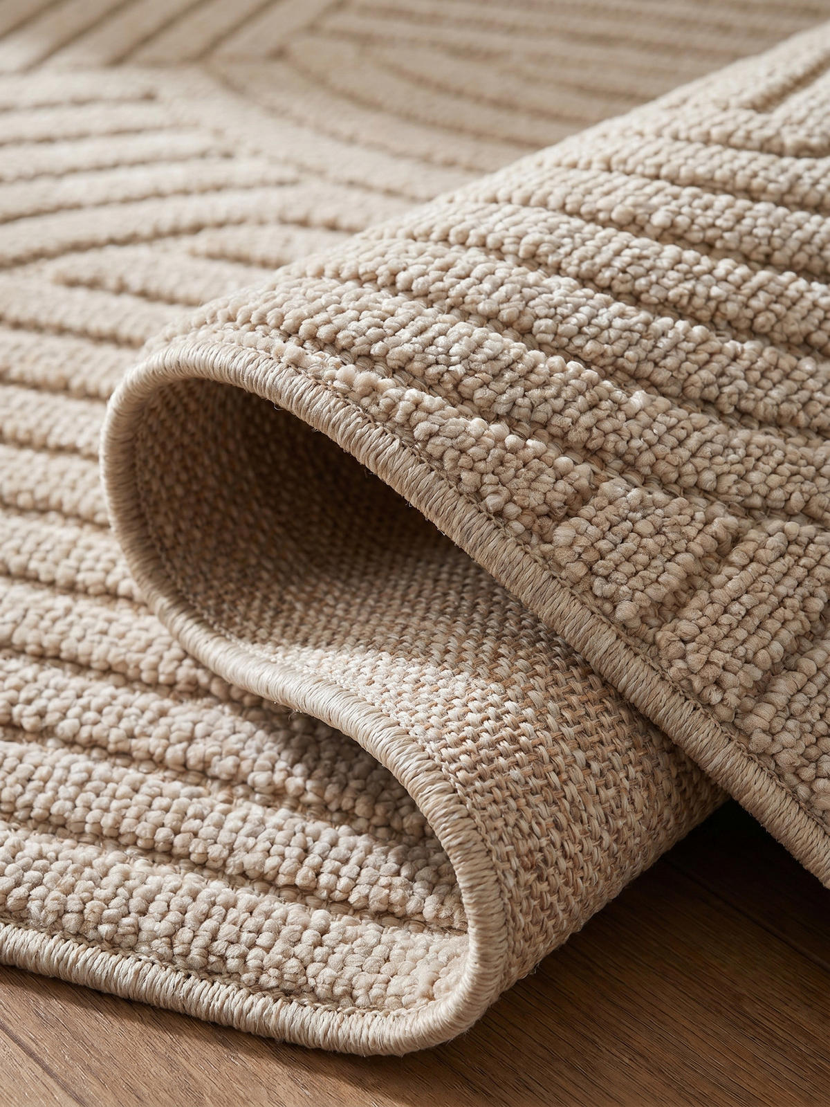 TEPPICH Flachgewebe LANGAU in Beige, mit geometrischen Bögen, 140 x 200 cm - Beige, Textil (140/200cm) - KADIMA DESIGN