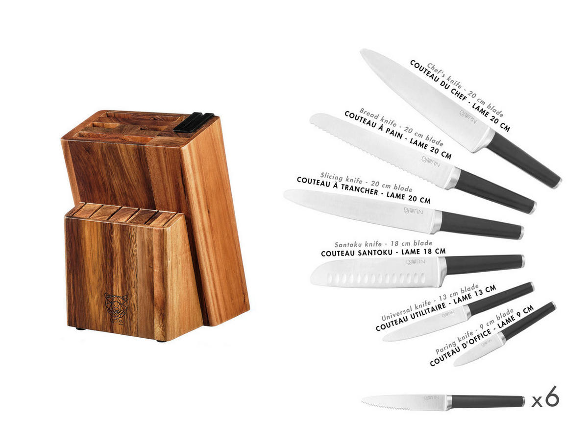KÜCHENMESSERBLOCK und Steakmesser Jona Loviisa - 14er-Set - Silberfarben, Metall (1cm) - Björn