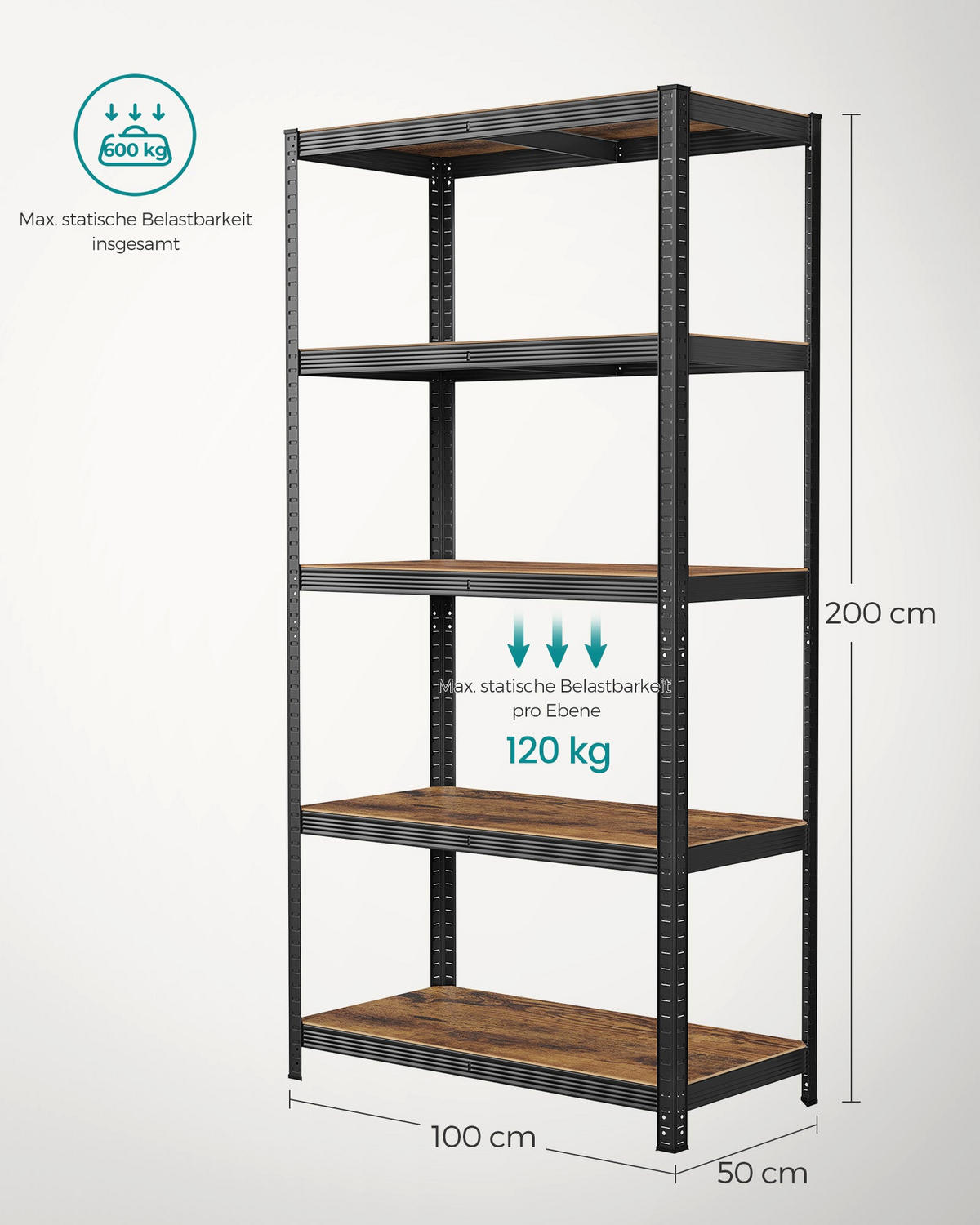SCHWERLASTREGALE DOUALA - Braun, Holzwerkstoff (100/200/50cm) - Hansiro