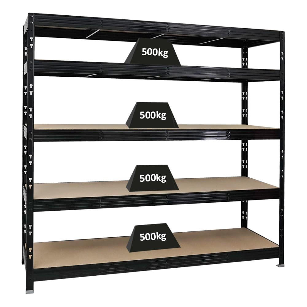 SCHWERLASTREGAL Rhino 180x200x60 cm 5 Spanplatten-Ebenen 8mm Fachlast 500 kg Schwarz - Schwarz, Metall (200/180/60cm) - PROREGAL
