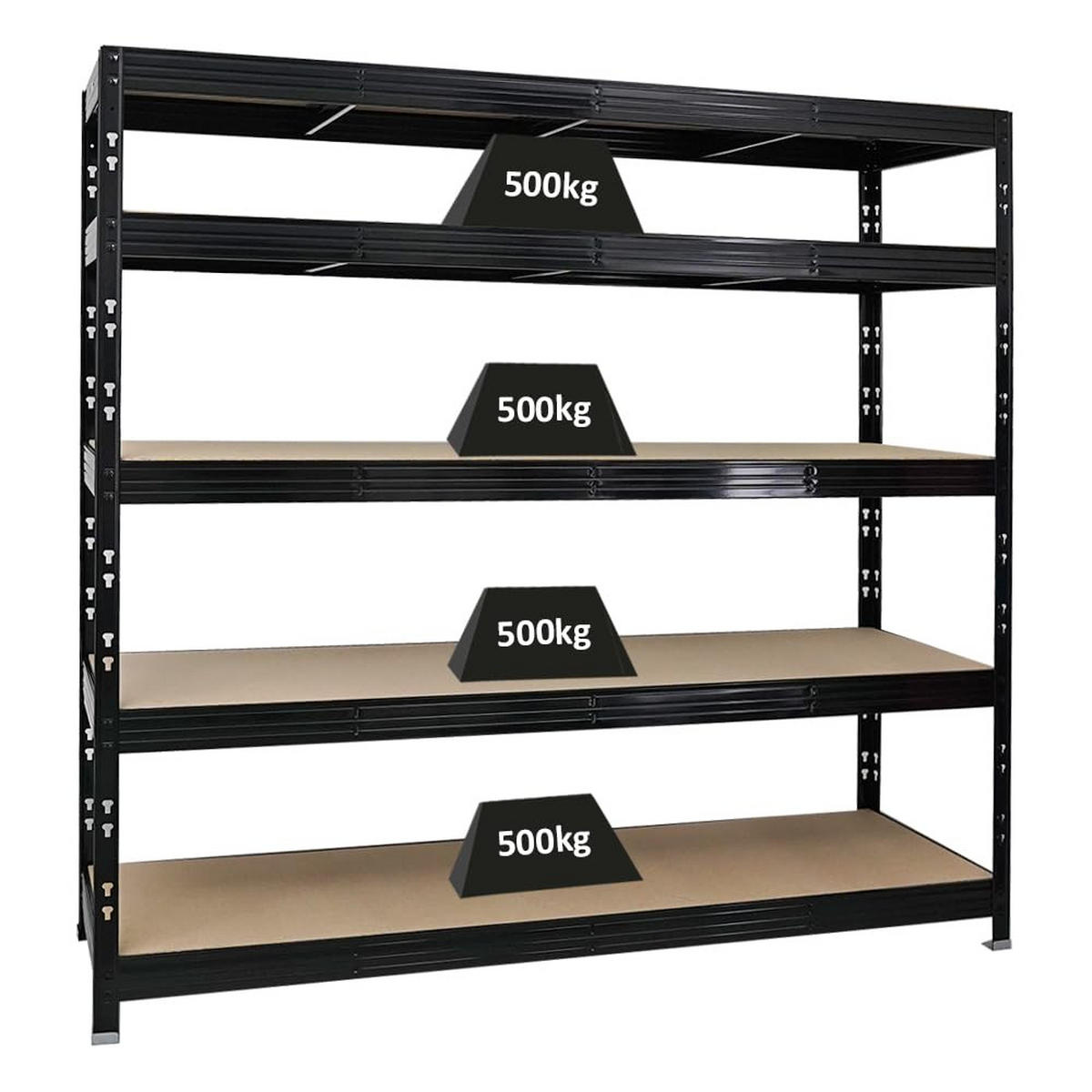 SCHWERLASTREGAL Rhino 180x200x60 cm 5 Spanplatten-Ebenen 8mm Fachlast 500 kg Schwarz - Schwarz, Metall (200/180/60cm) - PROREGAL