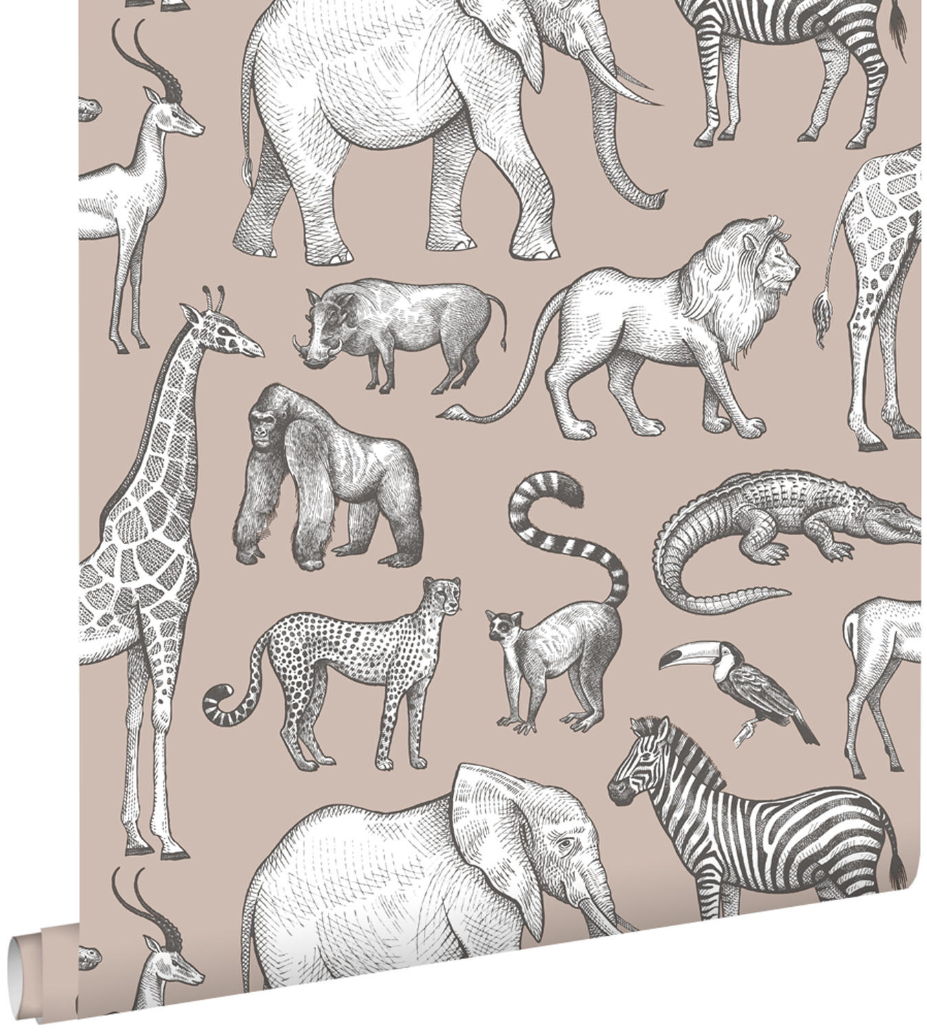 TAPETE Dschungeltiere 53 cm x 10.05 m - Pink, Papier (53/0.1cm) - ESTAhome