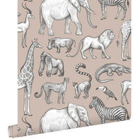 TAPETE Dschungeltiere 53 cm x 10.05 m - Pink, Papier (53/0.1cm) - ESTAhome