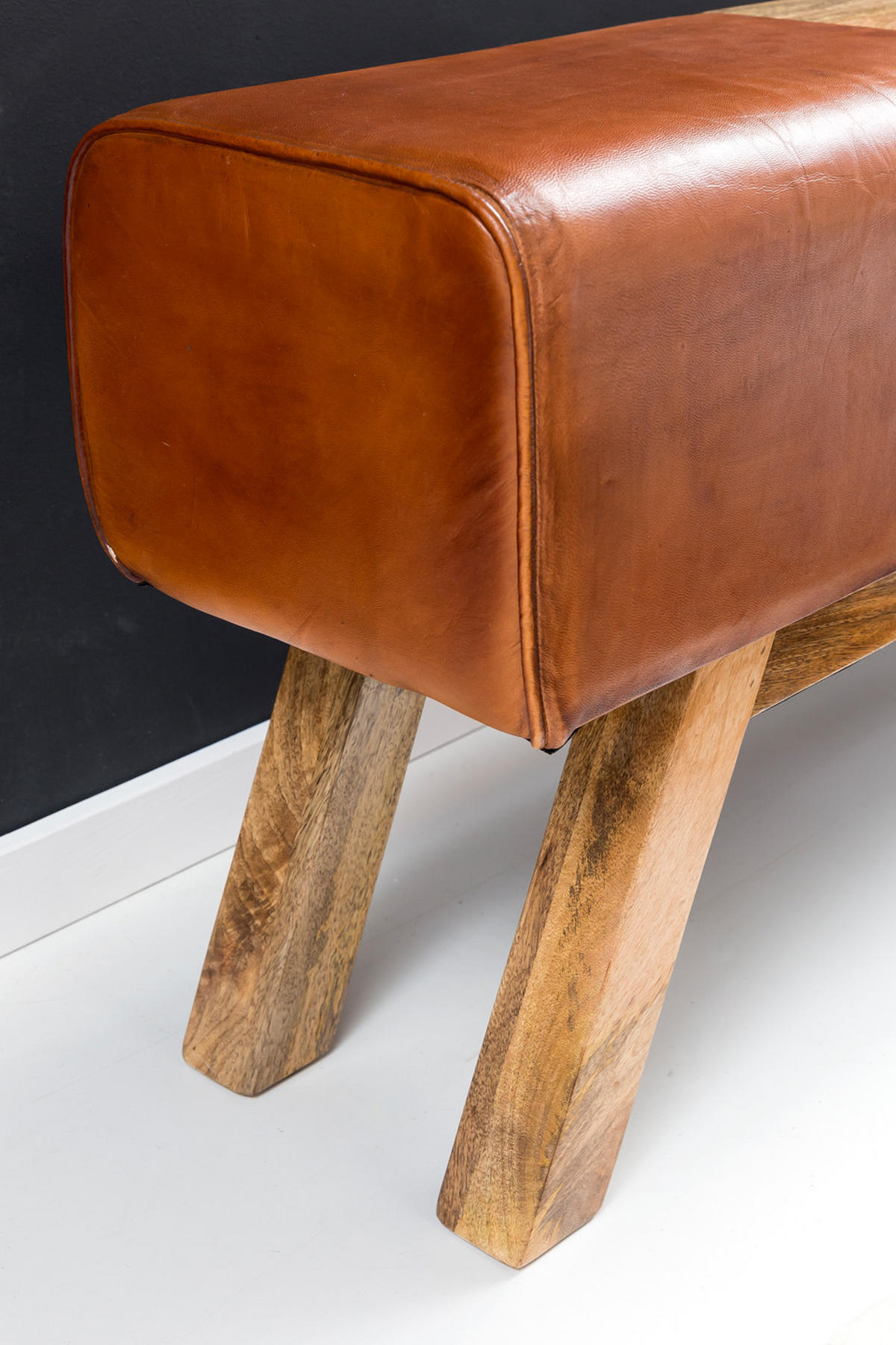 SITZBANK – Echtleder/Holz, 120 cm, Retro-Stil, mit Stauraum - Braun, Leder/Holz (120/53/29cm) - KADIMA DESIGN