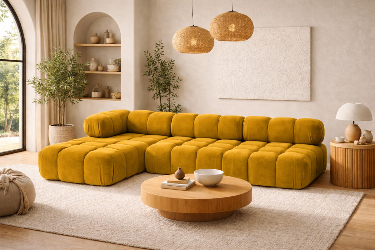 ECKSOFA L-Form Modulare, Veloursstoff Salvador, Gelb, Links, Selia - Gelb, Holz (285/160cm) - Kaiser Möbel