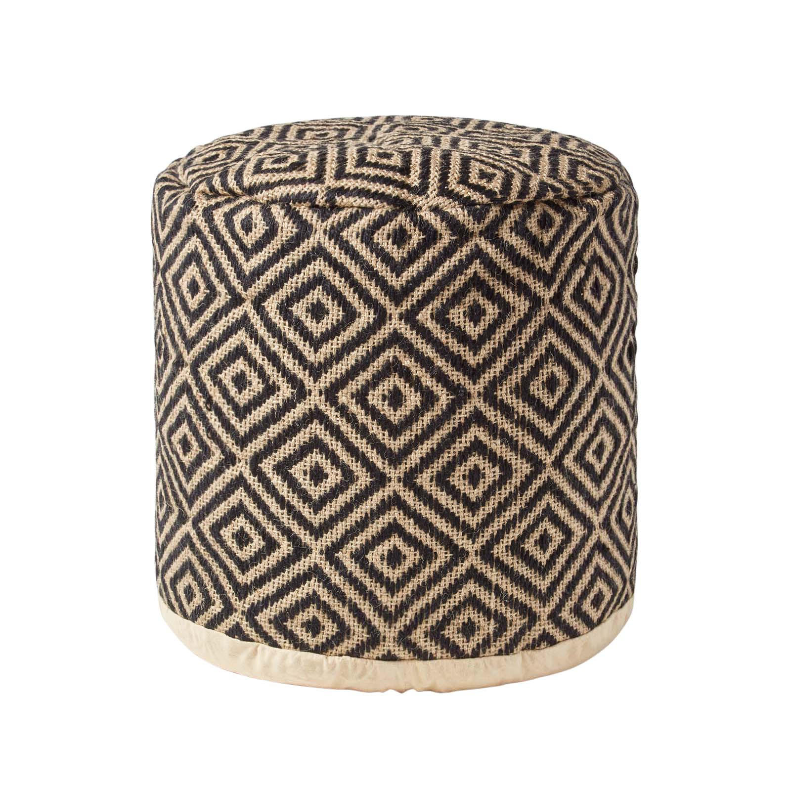 SITZPOUF rund mit Ethno-Muster, 40/40/45 cm - Schwarz, Textil (45/40/45cm) - Homescapes