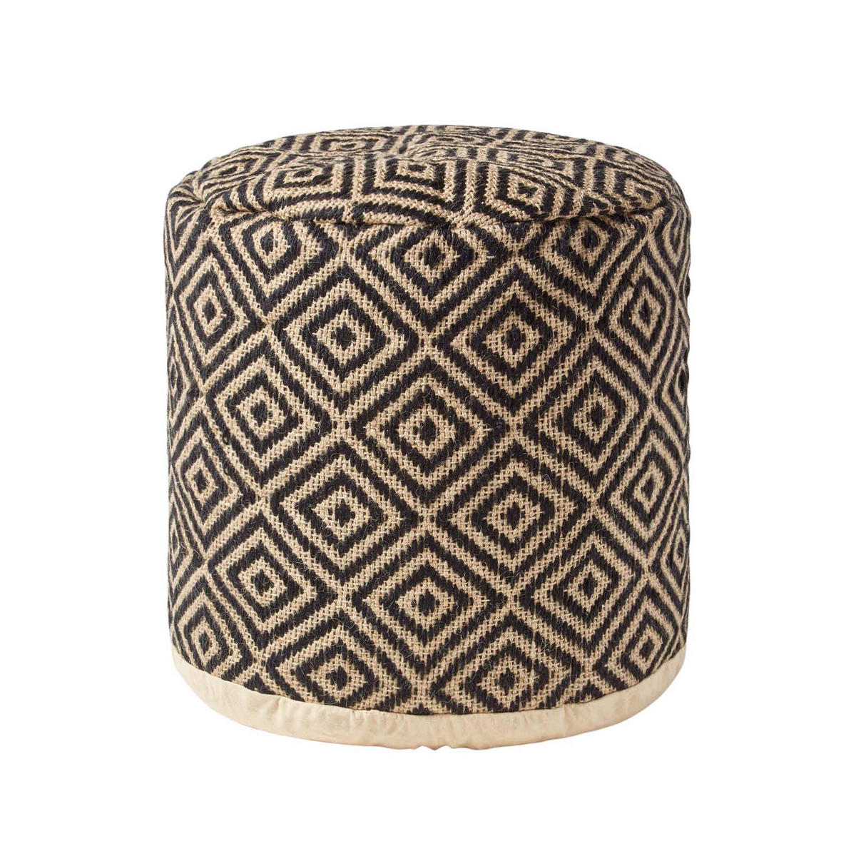 SITZPOUF rund mit Ethno-Muster, 40/40/45 cm - Schwarz, Textil (45/40/45cm) - Homescapes