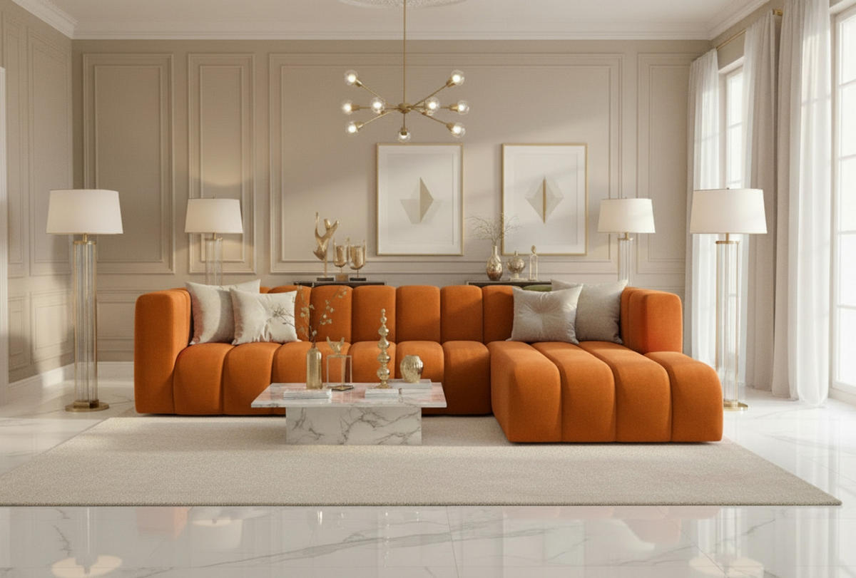 ECKSOFA L-Form GRAND 318 cm, Stoff Salvador, Braun, Rechts - Braun, Holz (318/179cm) - Kaiser Möbel