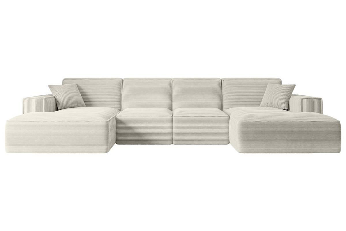 WOHNLANDSCHAFT SIERRA-U - 344x165x73 cm Hellgrau Cord - Hellgrau/Schwarz, Holzwerkstoff/Kunststoff (344/73/165cm) - ALTDECOR