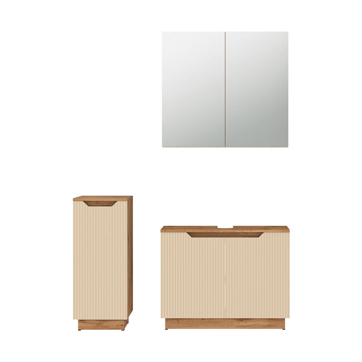 BADMÖBEL-SET Lotta Eiche/Kaschmir gestreift 3 Teile - Kaschmir/Eichefarben, Holzwerkstoff (79.6/62.1/32cm) - Vicco