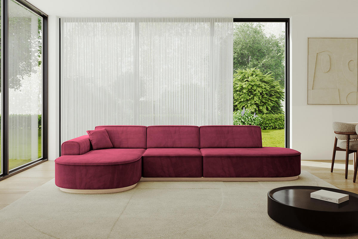 ECKSOFA Ottomane Links MARI-L2-v1 - 328x171x83 cm Bordeaux Velours - Bordeaux, Holzwerkstoff/Textil (328/171cm) - ALTDECOR