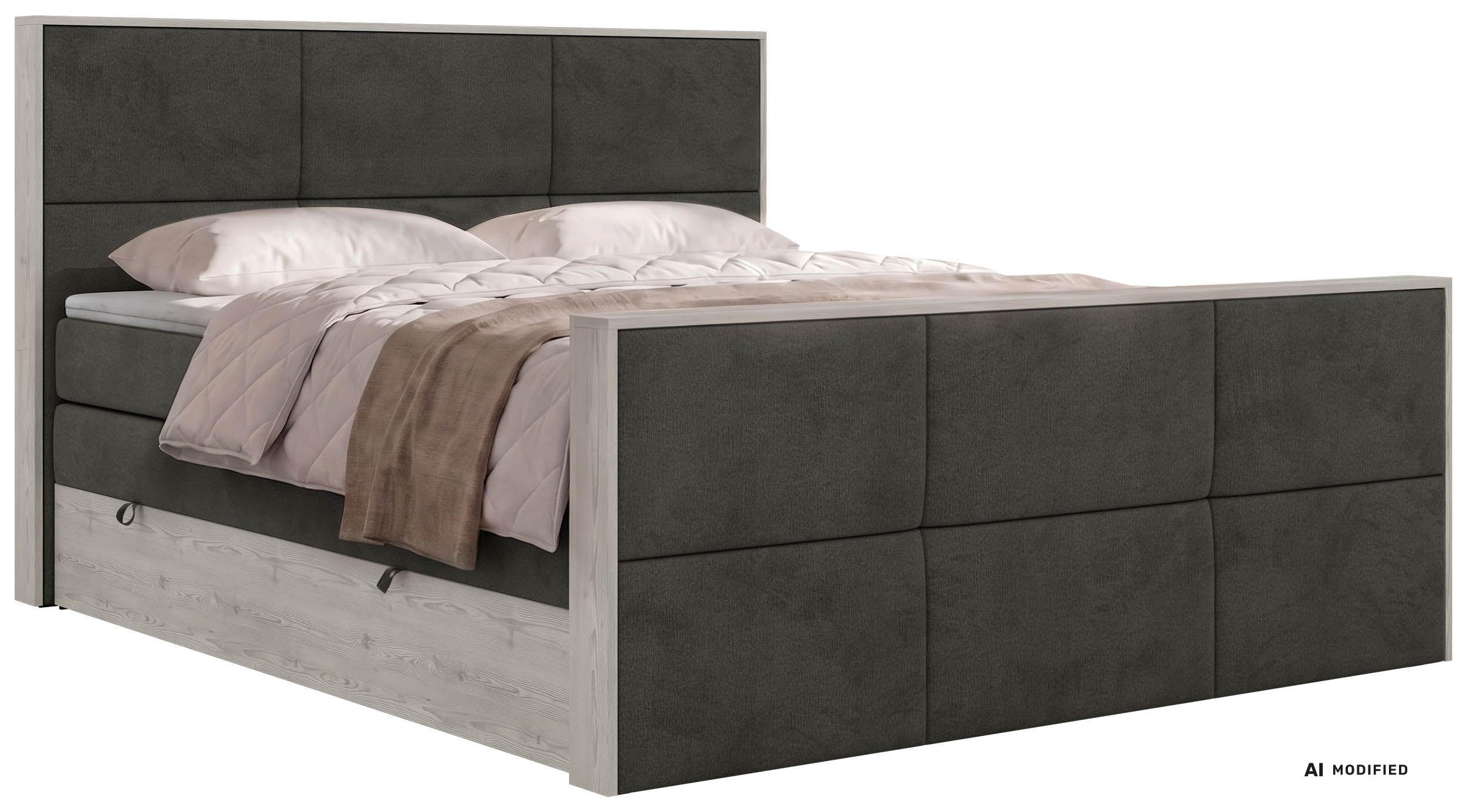 POSTEL BOXSPRING DELNOR KING DUO 160/200 - Tmavě šedá Samet - Topper T25 - H4 - černá/tmavě šedá, textil/plast (160/200cm) - MKS