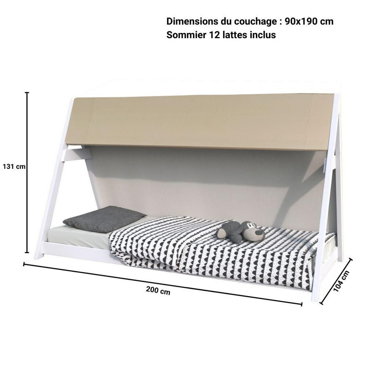 HAUSBETT TIPI mit Stoff und Lattenrost/ Kinderbett 90x190 - Weiß - Weiß, Holz (90/190cm) - Weber Industries