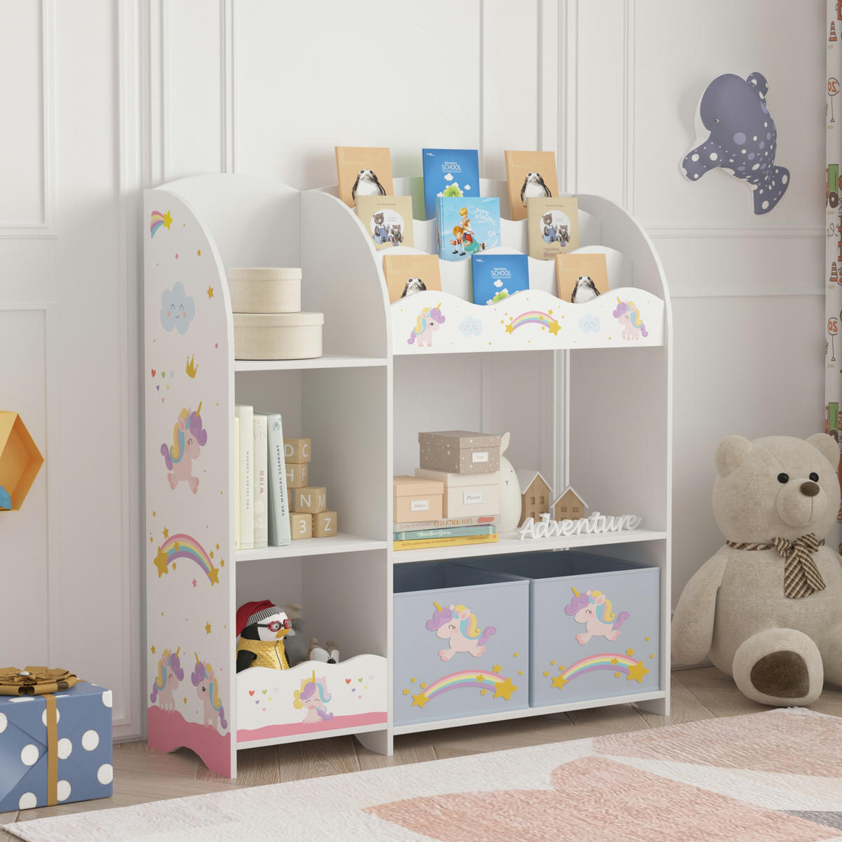 KINDERREGAL Lysekil - Lila/Weiß, Holzwerkstoff (93/100/30cm) - [en.casa]