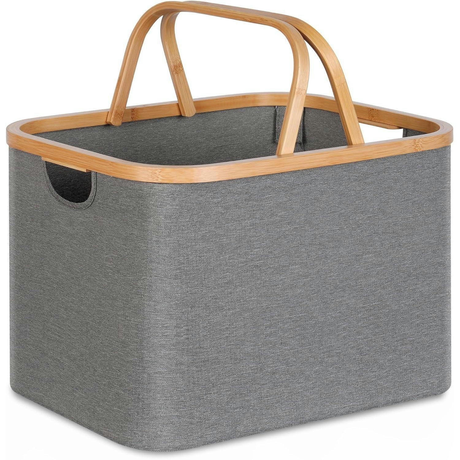 WÄSCHEKORB Bambus Stoff Grau 43 Liter - Grau, Naturmaterialien (30/44/33cm)