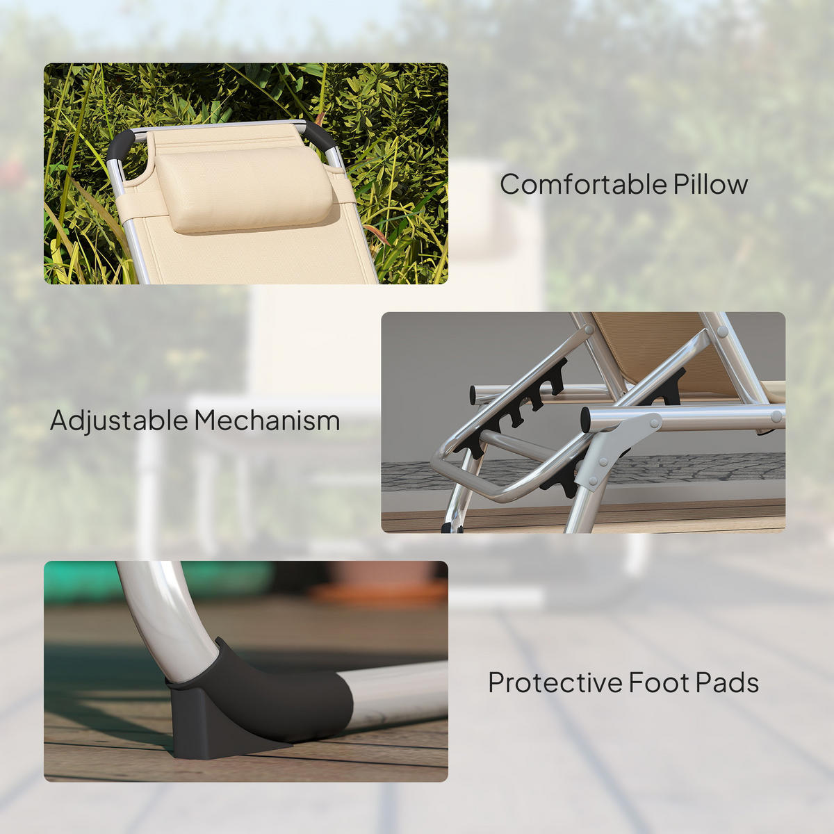 GARTENLIEGE mit 4-stufig verstellbaren Rückenlehne, Beige - Beige, Textil/Metall (60/19.5/80cm) - Outsunny
