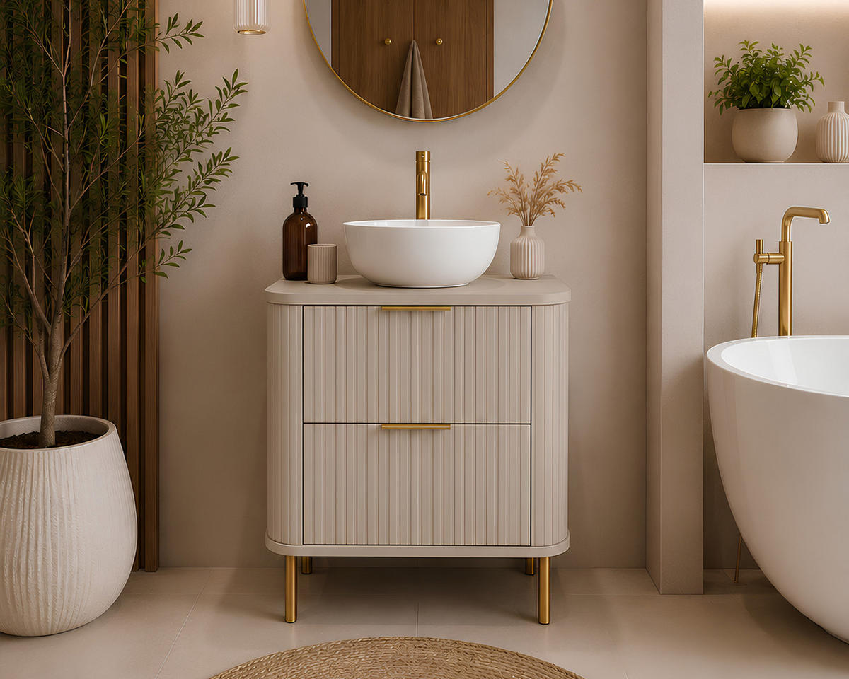 BADEZIMMERSCHRANK : Farbe Eiche Craft, Griff gold, Füße gold, 60 x 41,5 x 66,7 cm - Eichefarben/Goldfarben, Holzwerkstoff (60/66.7/41.5cm) - 3XE LIVING