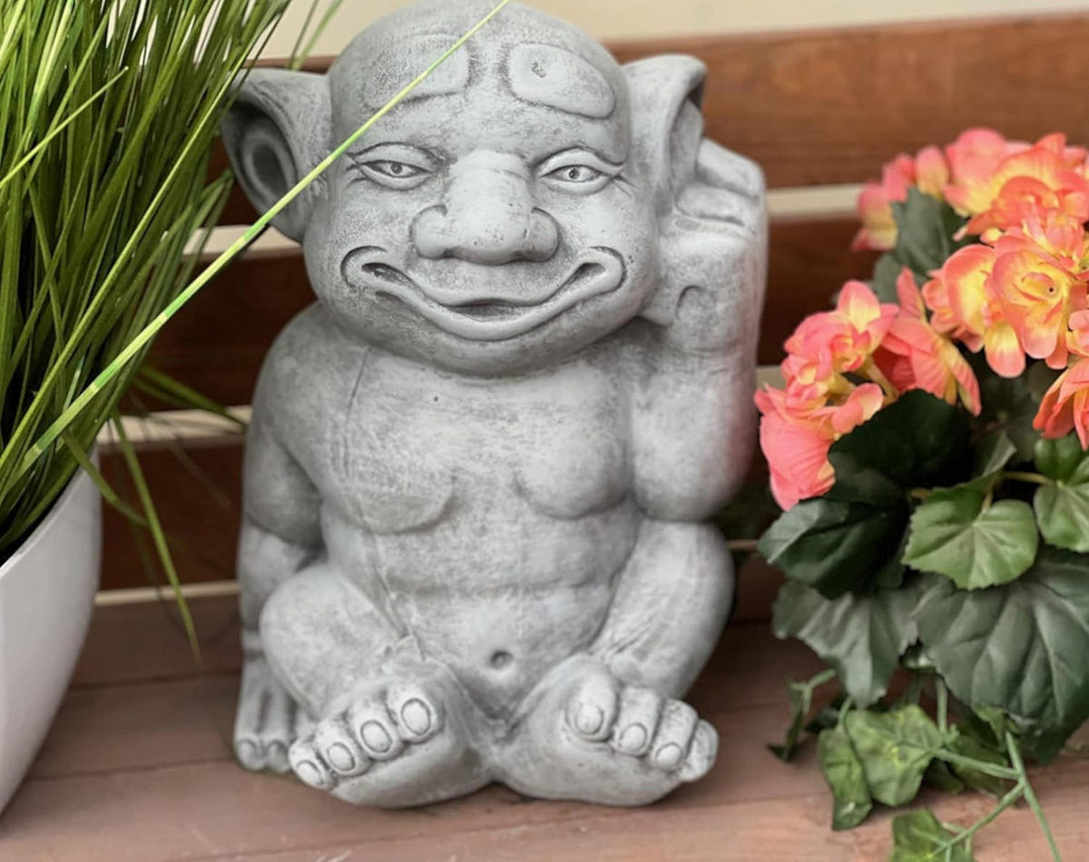 STEINFIGUR Troll Gnom Ohrbohrer Steinguss frostfest - Grau, Stein (16/28/20cm) - stoneandstyle