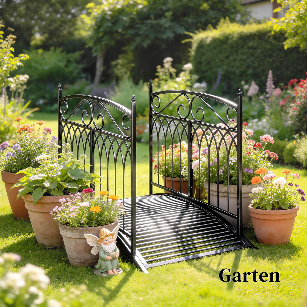 GARTENBRÜCKE Metall Schwarz - Schwarz, Metall (135.5/74/91cm) - Outsunny