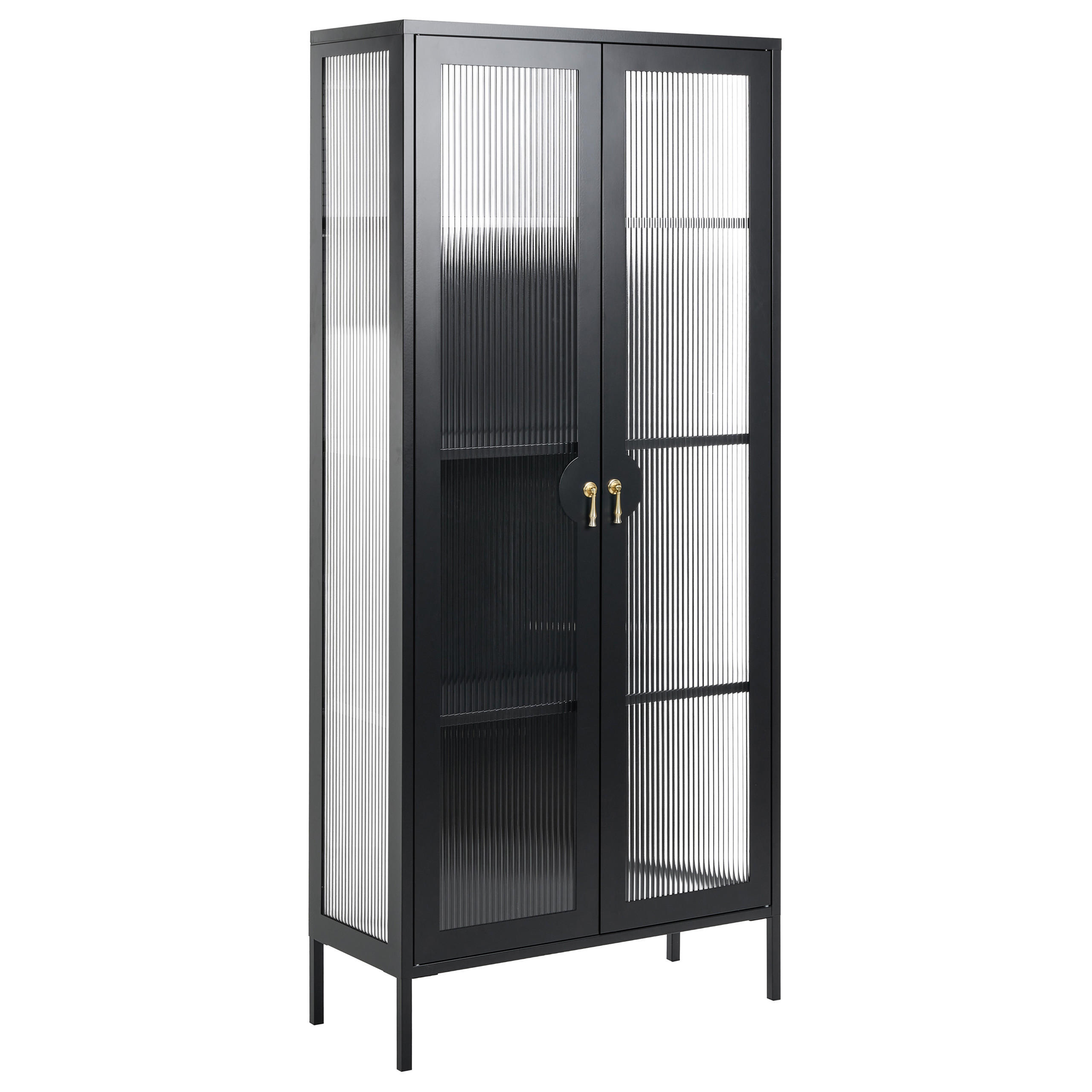 VITRINE mit Glastüren Metall Schwarz Gleora - Schwarz, Metall (80/180/35cm) - Beliani