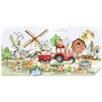 KINDERTAPETE - Bauernhof - Traktor - Kinder - Tiere - 400x200 cm - Weiß, Papier (400/200cm) - OnlyWow