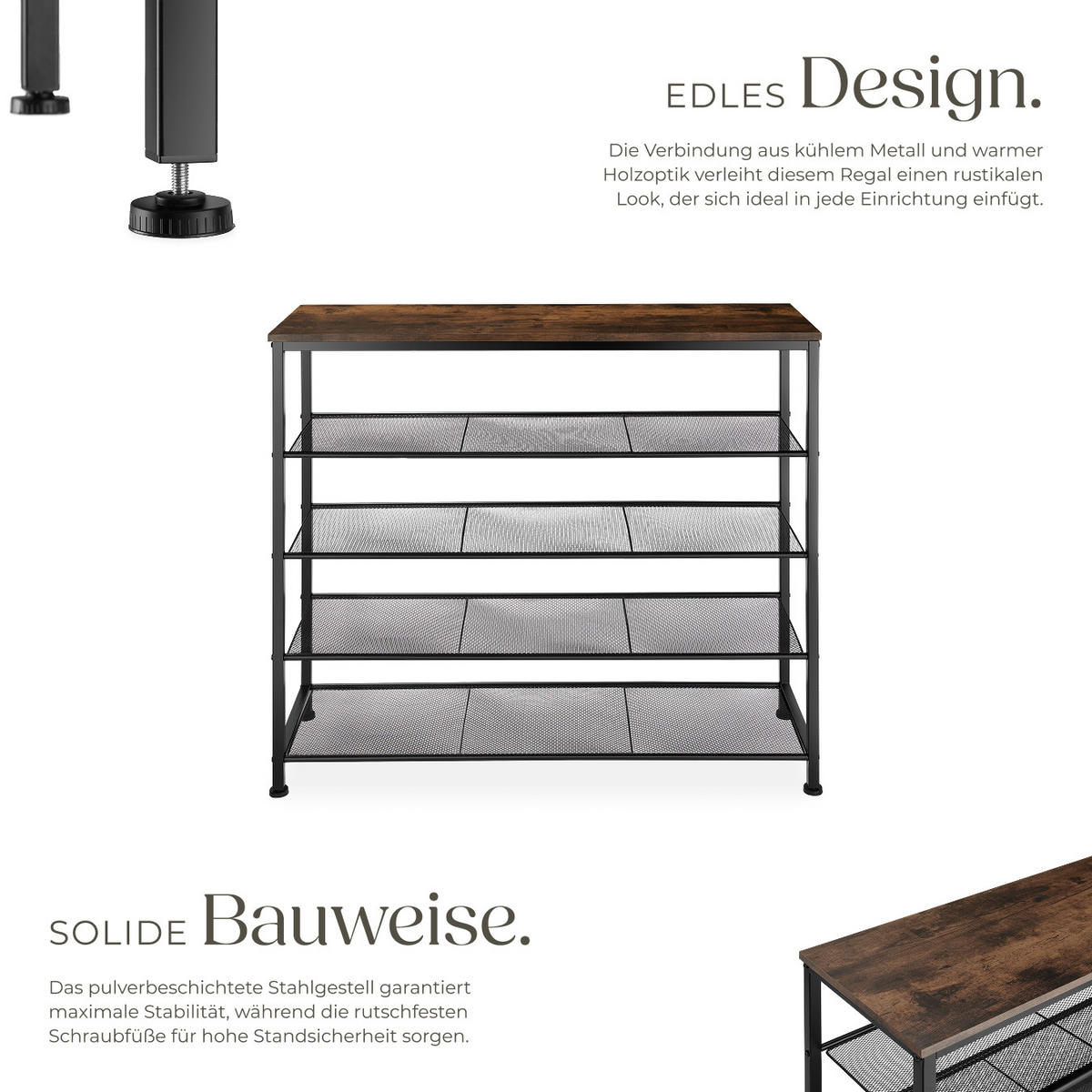 SCHUHREGAL Sheffield,100 x 30,5 x 93 cm,Industrial Holz dunkel, rustikal - Rostfarben, Metall (30.5/93/100cm) - tectake