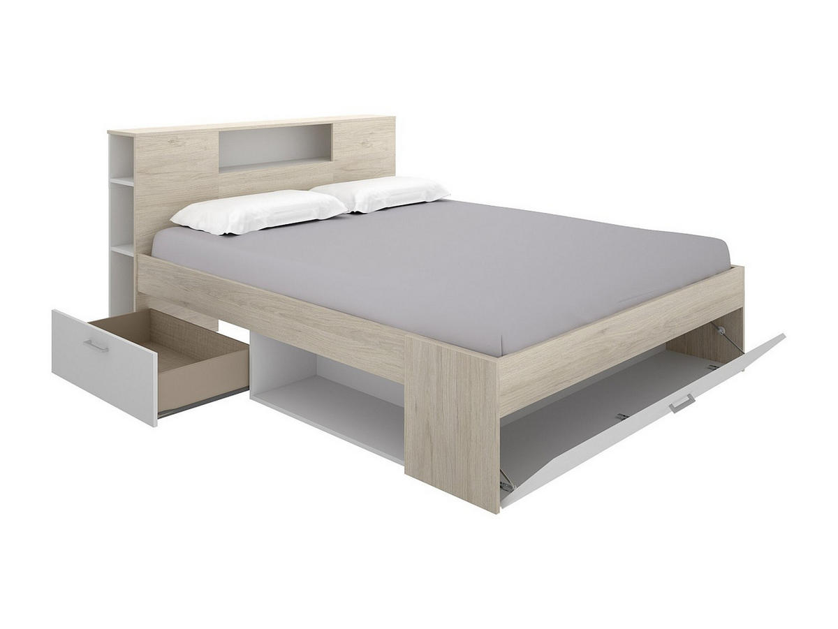 BETTRAHMEN - 2 Personen - Holz, Platte - Naturfarben Hell, Weiß - Naturfarben/Weiß, Holz (180/200cm) - Vente-Unique