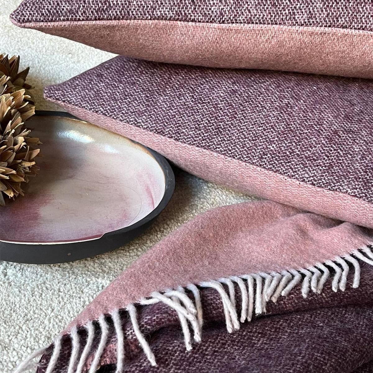 WOLLDECKE recycelt mit rosenholz Beidseitig 131x170 - Pink/Lila, Textil (131/170cm) - Malagoon