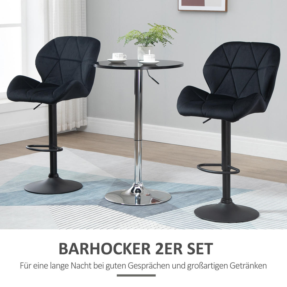 BARHOCKER, Samtartiges Polyester Schwarz - Schwarz, Kunststoff (57.5/93/51.5cm) - HOMCOM